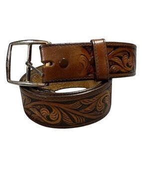 Vintage Brown Leather Embossed Belt